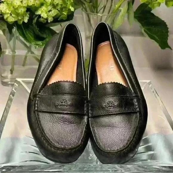 Coach Black Pebbled Leather Driving Loafer Flat Size 10 B - Picture 1 of 9